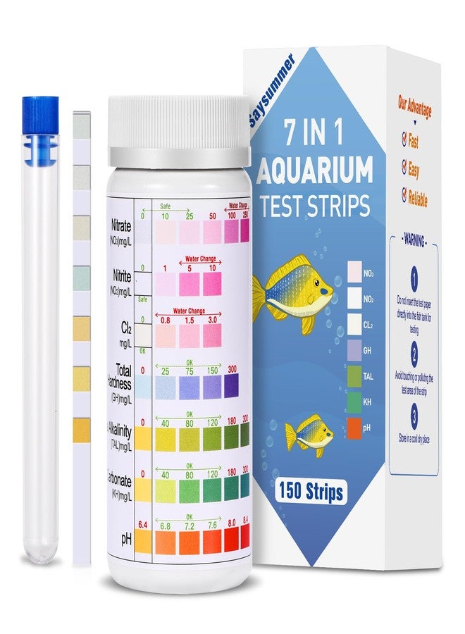SaySummer Aquarium Test Strips for Fish Tank: 7-Way 150 Strips Aquarium Water Test Kit Freshwater Testing pH Nitrate - Image 1